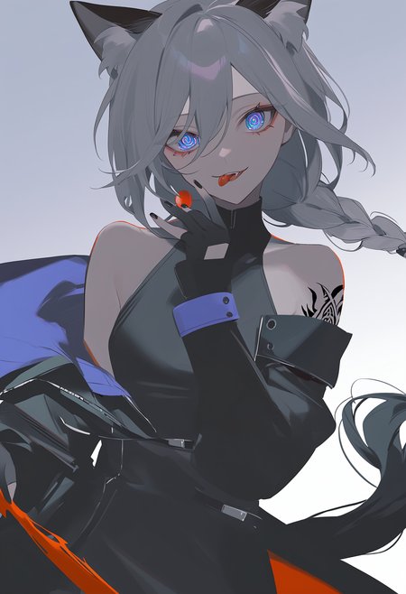 1girl,solo,masterpiece,best quality,newest,recent,
BREAK
artist:ä»æ²¢, solo, 1girl, gloves, animal ears, upper body, looking at viewer, holding, blue eyes, braid, parted lips, weapon, antlers, purple background, deer ears, fur trim, holding weapon, long hair, jacket, hair between eyes, shirt, sword, smile, black jacket, tattoo, open clothes, coat, black gloves, simple background, gradient, gradient background, holding sword, open jacket, single braid, bangs, monochrome, off shoulder,1girl, tongue out, tongue, tail, red eyes, solo, black dress, dress, green background, animal ears, long hair, cat ears, white hair, cat tail, ringed eyes, cleavage, black tail, nail polish, hitodama, breasts, simple background, @_@, fire, hair ornament, :p, looking at viewer, bangs, limited palette, kaenbyou rin, black nails,