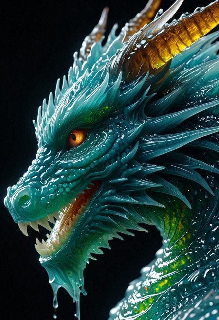 Close-up , Cinematic move film still of a translucent Dragon, portrait, made out of slime, 4k , 8k , UHD