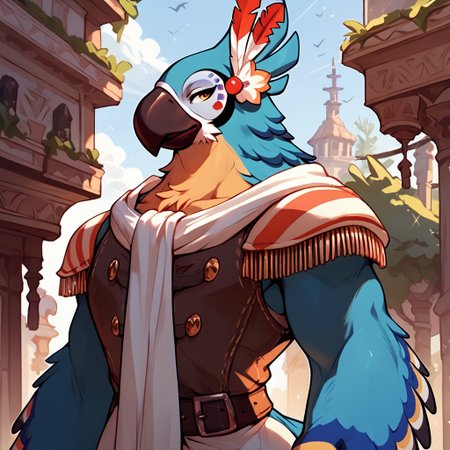 score_9, score_8_up, score_7_up,  <lora:Kass-000009:1.0>, kass, bird boy, clothed, standing,