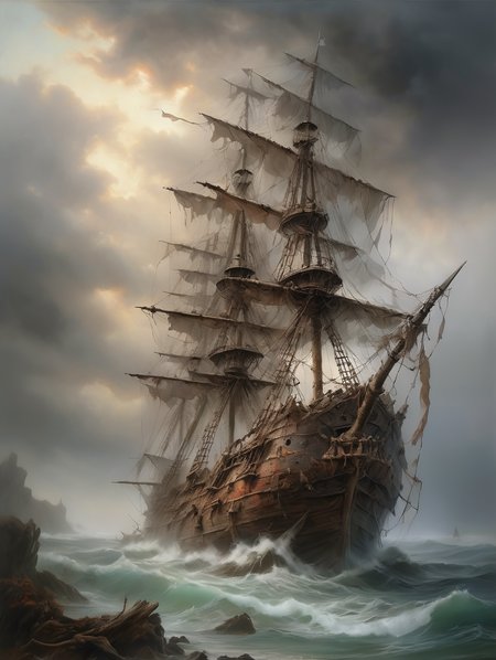 oil painting,
an old, weathered, coral-covered ghost ship,
34K uhd, masterpiece, high detail, 8k, intricate, detailed, high resolution, high res, high quality, <lora:add-detail-xl:1.8>, highly detailed, Extremely high-resolution details, fine texture,