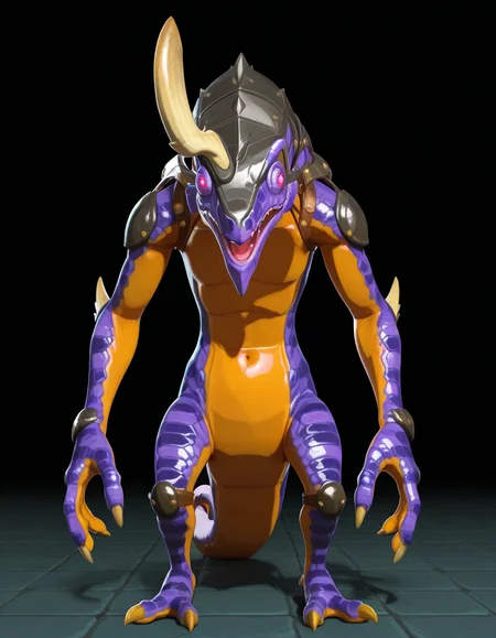 Masterpiece, high-res, 2k, best quality, 3d, 1monster ,  purplelizalfos, <lora:lizalfos_illus-000040:1>