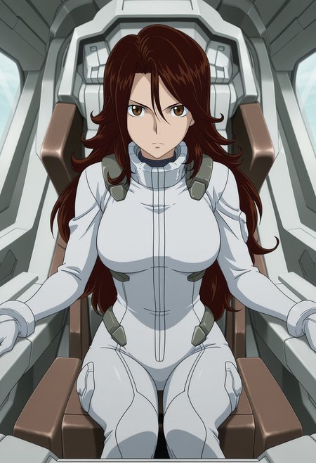 1girl,solo,mm,mature female,brown hair,long hair,brown eyes,large breasts,anime coloring,
pilot suit,sitting,cockpit,looking at viewer, serious,
,masterpiece,best quality,amazing quality,<lora:Sumeragi_Lee_Noriega-Gundam_00_Season1:0.8>