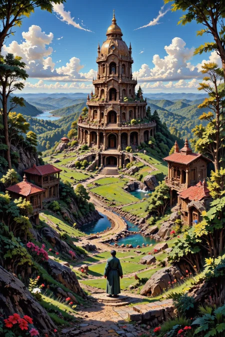 (observatory),  beautiful (Panamanian) fantasy landscape,  day, woman, intricate, very detailed, sharp, colorful, <lora:Hand v2:1> <lora:Anti-Blur:1> <lora:Insane Detail Slider:0.5>   <lora:Flux.1_Turbo_Detailer:0.6> <lora:flux-photo-transparent_Alpha_1.0:0.8> <lora:flux.1_lora_flyway_Epic-detail_v2:0.6> <lora:Painterly01b_CE_FLUX_AIT:0.8> pntrlyCE_style, <lora:VividlySurreal:0.8>, <lora:FluxMythP0rtr4itStyle:0.8> mythp0rt