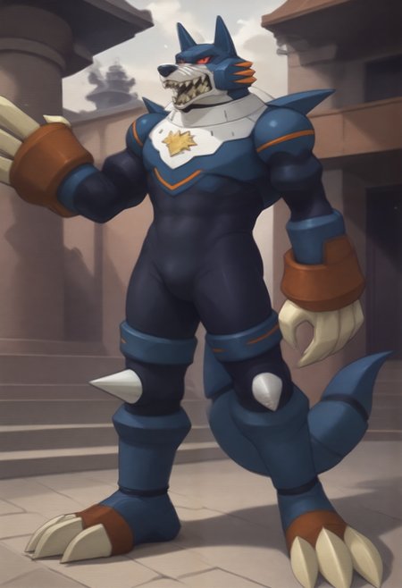 <lora:Wolf_Woods>, score_9, score_8_up, score_7_up, 8k, masterpiece, anthro only, furry only,1boy, w00ds, wolf boy, looking at viewer, full body, cool pose,  <lora:[Artstyle] SomethingWeird_Geekpower [PDXL]:0.5>