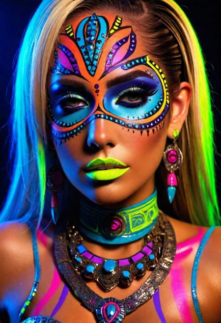 masterpiece+++,breathtaking, club chica,  aggressive makeup neon, ultradetailed+++, intricate+++, photo+++