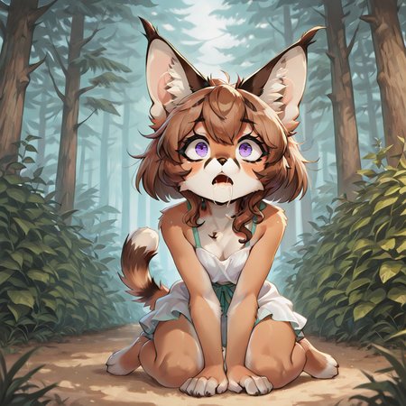 1girl, furry, anthro, feline, solo, cat girl, caracal cat, cat nose, brown hair, bob cut, hair flaps, wavy hair, purple eyes, megafluffy, petite, anthro, female, full body <lora:Mega_Fluffy_IL:1>  <lora:spo_sdxl_10ep_4k-data_lora_webui:0.9> <lora:illustrious_quality_modifiers_masterpieces_v1:0.9> masterpiece, best quality, very aesthetic   masterpiece, best quality, very aesthetic
<lora:Unconscious_with_eyes_open:1> saliva, drooling, 0utc0ld, drool, 1girl, solo, wide-eyed, saliva trail