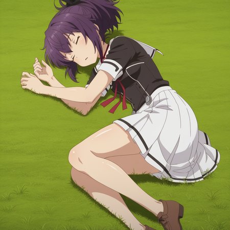 (Young) Minato Etou, toji no miko style, 1girl, solo, purple hair, ponytail, hair ribbon, brown eyes, small breasts, white sailor collar, red neck ribbon, black shirt, short sleeves, white skirt, brown shoes, lying on grass, on side, sleeping, eyes closed
BREAK
outside, daytime
BREAK
anime screencap, anime coloring, anime colored background, detailed background, detailed face, shiny skin, shiny hair, absurdes, highres, dynamic pose, masterpiece, best quality, official art, cel shaded, graphic illustration, digital painting, CGI, very detailed, amazing quality, intricate details, dynamic pose, HDR, UHD, 8K, Fineline illustration, Highly detailed, ultra-fine painting, sharp focus, Professional, Vivid Colors <lora:add-detail-xl:1> <lora:DetailedEyes_V3:1> <lora:Toji_no_miko_character_pack_Illustrious:1>