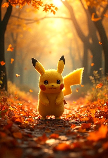 photorealistic Pikachu walking through a forest path covered in fallen leaves, looking up at the trees, midday soft sunlight filtering through autumn leaves, photorealistic rendering, ultra-high-definition textures, warm and cozy lighting, rich autumnal colors, detailed fur catching the soft light, peaceful and content atmosphere, cinematic composition, natural shadows and reflections, high-detail textures, smooth gradients, vibrant oranges, reds, and yellows, intricate leaf details, gentle breeze, serene forest environment.


Aesthetic, Warm tones, autumnal colors, natural, cozy atmosphere.

Additional detail, intricate details, sharp details, 










