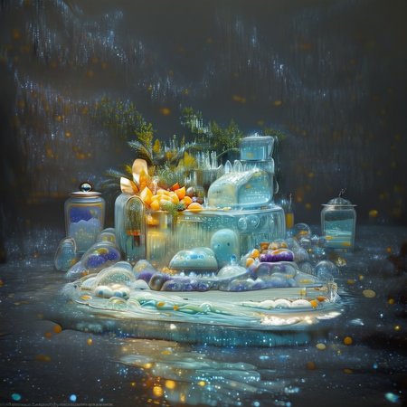 foodphoto, a bowl of fruit made out of slime, fruit in a bowl, fruit made of slime, fruit still life, bowl made of slime, table made of slime,
natural light, no bright spots, 
((translucent slime)), ((transparent slime)), made of water, (bioluminescent slime), sl1m3, slime, slime-morph, ais-blmn, saturated colors, no creatures, no humans, no monsters, no pokemon, scenery only, scenery, ral-lava, watce