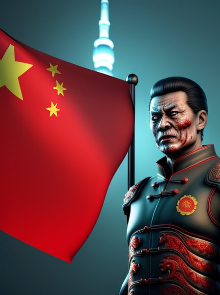 xjnpng, china flag, dragon, cyberpunk zombie, ugly, photorealistic, octane render    <lora:xjnpng:1>
