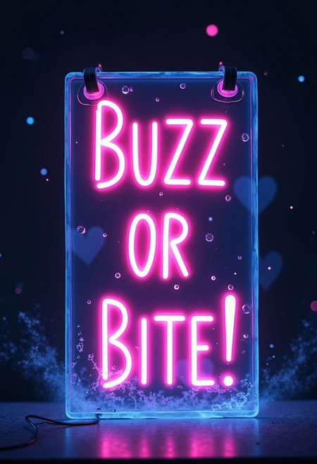 *Flow in the Name of Love*
*Channel_42* *中* 
*Glowing Neon Text Reading 'BUZZ OR BITE!'*


