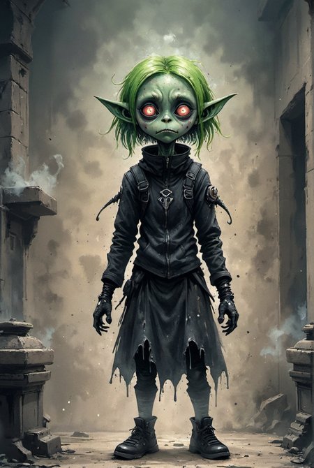2d comic watercolor, (sad:1.2), scared, blush, pencil sketch, scribble alien cybrk female portrait with evil dark emo clothes dissolving into dust in a temple, highly detailed, Explosive, rim light, electric green <lora:alien-species:.45> <lora:cybrk-knight-2p:.4>  <lora:Aether_Ghost_v1.1_LoRA:1>