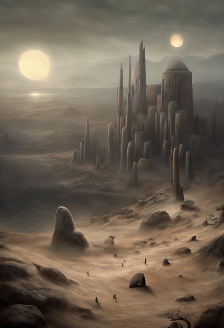 sole survivor, loneliness, hopelessness, emptiness, in style of Anton Semenov,
amazing look of a mystical landscape of ancient megalithic civilization in jungle under the  illusion bloody moonlight
<lora:Tatooine_Land_XL:0.8> tatooinelnd, Tatooine