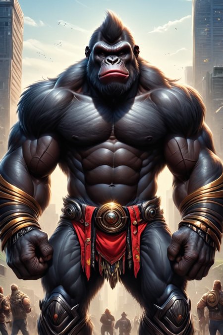 ultra-fine digital painting of a madpunk muscular  <lora:anthro_muscular:0.7> anthro Gorilla (Winking playfully, cheeky expression) at Planetary rings repurposed for habitation,  super detail, ultra-realism, <lora:xl_more_art-full_v1:0.3>,  <lora:madpunk:0.6>  ,  <lora:Dreamyvibes artstyle SDXL - Trigger with dreamyvibes artstyle:0.7> Dreamyvibes Artstyle