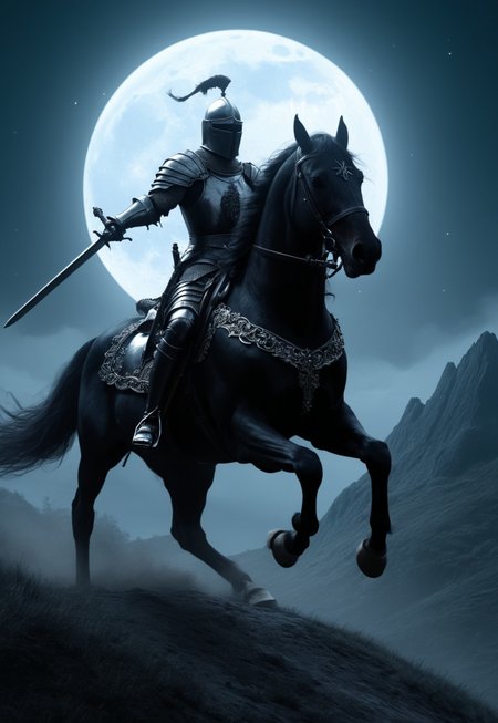 Epic portrait of a black knight with a sword riding a horse in a rampant position on a hill in the light of the full moon, dark fantasy style, Frank Frazzetta, John Berkey, Agostino Arrivabene, hyper detailed, dark backgroundvisual impact, high contrast, hard shadows, hyper detailed
 (8k uhd:1,4)
 <lora:add-detail-xl:1>
 <lora:Dynamic Poses:1>
