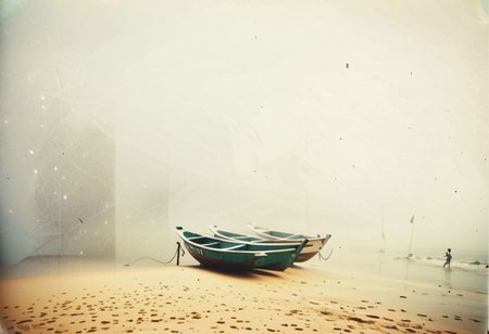 lith_argenta_argenta_nn112w, instagram photo, a foggy beach with some boats in sri lanka, hard shadows, film grain