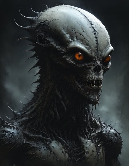 (drawing, sketch, bold lines, expressive style:1.6), hyper realistic, highly detailed, by Abraham Pether , by Peter Gric , by Boris Vallejo  , an otherworldly lovecraftian horrific monstrous creature, close up side view, profile view, drawing, sketch, monochrome, low key, evil, dramatic, dynamic,   (professional, finest details, maximized details, ultimate detail level, masterpiece, best quality:1.5),
<lora:xl_more_art-full_v1:0.5>  <lora:artialien:1> artialien  <lora:- SDXL - vanta-black_contrast_V3.0:0.5> <lora:Dark_Novel:0.7>
