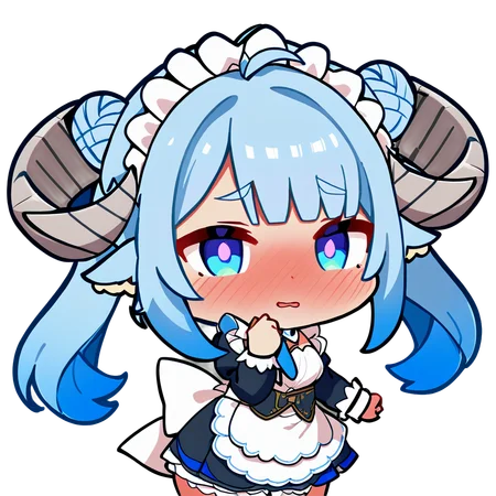 (MinaiAruma:1), 1girl, full-face blush, embarrassed, annoyed, (maid:1.2), 
(cute:1), (chibi:1), sticker, upper body, masterpiece, newest, absurdres, <lora:MinaiArumaXL:1>, <lora:StickersRedmond:1>,