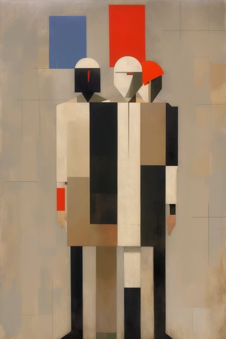 <lora:Euan Uglow Style:1>Euan Uglow Style - a suprematism painting of a human-like creatures celebrating the end of war even knowing the have lost in Vietnam with muted colors