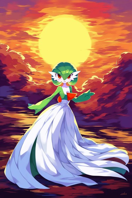 score_9, score_8_up, score_7_up, score_6_up, score_5_up, score_4_up, masterpiece, high quality, BREAK, full body, BREAK, 1girl,   <lora:Gardevoir[Pony]:0.8> Gardevoir,