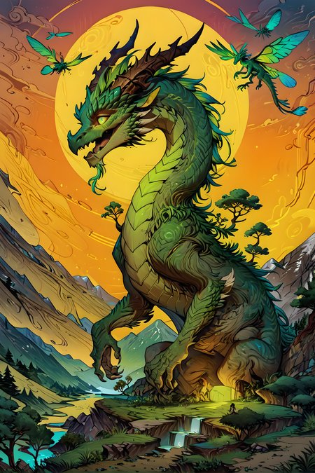 score_9, score_8_up, score_7_up, score_6_up, score_5_up, score_4_up,fantastic world,digital art,giant tree at center,mountains,sun ligting world,green grasses around,dreamlike,vibrant colors,dragon flies at sky,drawing,masterpiece,higly detailed,surreal,artful,zavy-fltlnpnt, <lora:add-detail-xl:1> <lora:artfullyTREETTREET_SDXL_V1:0.6> <lora:Fant5yP0ny:1> <lora:LineArt Mono Style LoRA_Pony XL v6:1>  <lora:zavy-fltlnpnt-sdxl:0.7>