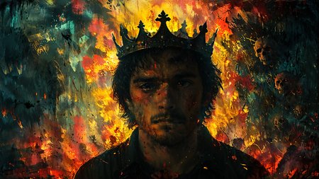 Heart full of canines, head full of voices
Whole life trying to quiet 'em down
Like a suicide king with a knife in his crown, <lora:xl_more_art-full_v1:0.4>,  <lora:MJ52:0.4>, moody lighting, <lora:Lost_In_Dreams:0.8>, <lora:Dreamyvibes artstyle SDXL - Trigger with dreamyvibes artstyle:0.7> Dreamyvibes Artstyle