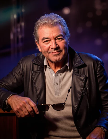 Create a highly detailed, photorealistic yet artistic portrait of Ian Gillan, the legendary vocalist of Deep Purple, depicted in his later years with short, neatly styled silver or gray hair. The portrait should capture his mature features: a strong, weathered face with deep-set eyes that radiate wisdom, experience, and the soulful intensity of a lifelong performer. Highlight his prominent cheekbones, warm smile, and expressive eyebrows, which convey both resilience and kindness, reflecting his enduring passion for music and connection with fans.
Dress him in attire that reflects his classic yet refined rock style, such as a tailored leather jacket, a crisp collared shirt (partially unbuttoned), or perhaps a simple, elegant sweater, symbolizing his timeless appeal as a rock icon who has evolved gracefully over the years. Pose him in a relaxed yet commanding manner, perhaps seated or standing confidently with one hand resting on a microphone stand or holding a pair of sunglasses, evoking his dynamic stage presence and powerful vocal delivery.
The mood of the artwork should be reflective yet energetic, evoking the spirit of a man who has lived a life of music, adventure, and introspection. Use soft, diffused lighting to highlight his features, with subtle shadows emphasizing the texture of his skin and the sharp lines of his short haircut. Incorporate symbolic elements in the background or composition, such as faint silhouettes of concert stages, swirling spotlights, or lyrics from iconic songs like Smoke on the Water or Child in Time , to allude to his legendary career. A faint haze or glowing aura could evoke the raw energy of live performances and the enduring legacy of his voice.
Style: A blend of hyperrealism and painterly elegance, inspired by artists who capture the essence of musicians in their later years. Use a rich color palette dominated by warm, earthy tones (browns, grays, and golds) contrasted with vibrant accents (deep purples, electric blues) to create a sense of balance between maturity and vibrancy. Ensure the composition feels harmonious and immersive, inviting viewers to feel the depth of Ian Gillanâs journey as a rock legend and storyteller., <lora:IAN_GILLAN:1>
