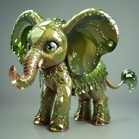 embedding:lazyup, elephant made of hud_per1d0t_wrld, green gemstone, crystal, gem, shiny, traversing a savannah with crystal baobab trees and golden dust clouds, majestic stance, intricate tribal patterns, golden hour glow <lora:hud_per1d0t_wrld_XLP:1.2000000000000002> <lora:TrendCraft_The_Peoples_Style_Detailer-v2.0A-3_13_2025-PonyXL:0.4000000000000001>