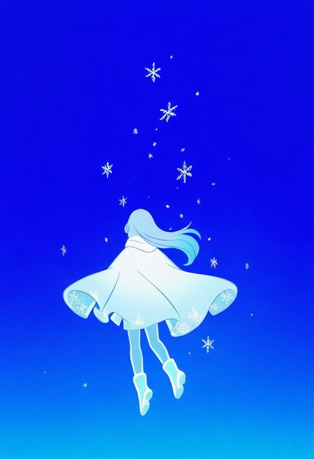 Festive, snowflake, girl's back, long hair, white cloak, night sky, twinkling stars, falling snowflakes, lonely and beautiful