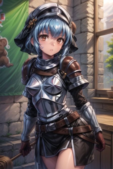 menadshisei, <lora:menad shisei-lora-nochekaiser:1>,
menad shisei, short hair, (brown eyes:1.5), blue hair,
BREAK gloves, armor, shoulder armor, brown gloves, pauldrons, breastplate,
BREAK indoors, castle,
BREAK looking at viewer, (cowboy shot:1.5),
BREAK <lyco:GoodHands-beta2:1>, (masterpiece:1.2), best quality, high resolution, unity 8k wallpaper, (illustration:0.8), (beautiful detailed eyes:1.6), extremely detailed face, perfect lighting, extremely detailed CG, (perfect hands, perfect anatomy),
