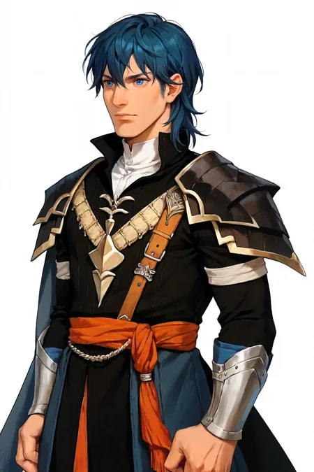 byleth \(male\) \(fire emblem\),  <lora:zs_FE9PortraitsXL:1>fe9portraits, solo, cowboy shot, simple background, 1boy, male focus, zPDXL2 zPDXLpg pny-safe, <lora:Aesthetics_Enhancer_pony:0.21> EnhanceImage,