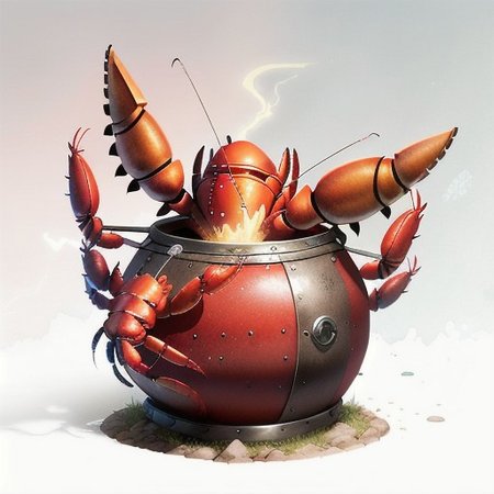 MagicItem_v1 <lora:MagicItem_v1:1> white background, 
masterpiece, professional quality, (large sealed iron barrel:1.2) with hidden catch, (giant lobster transformation:1.3), intricate levers, underwater scene, glowing eyelike fixtures, (mysterious aura:1.1), detailed textures, fantasy art, by (Frank Frazetta:1.2), dramatic lighting, high detail, vibrant colors, dynamic composition
masterpiece, professional quality