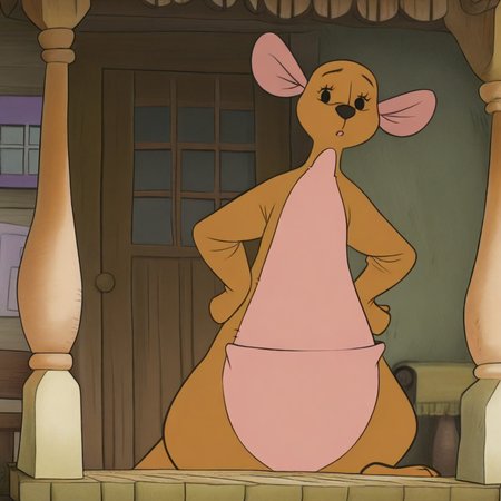 masterpiece, best quality, amazing quality, WtPKangail, semi-anthro, female, kangaroo, brown fur, black eyes, standing, outside, house, porch, hands on hips