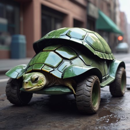 (turtle:0.5) in the form of a car, concept, High detail RAW color Photo, digital painting, artstation, concept art, smooth, sharp focus, illustration, art