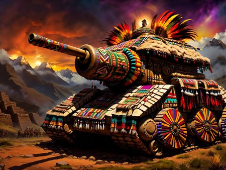 <lora:CulturePunkAI_1Pruned:.9> TotemPunkAI Inca  tank (Highly detailed, amazing tribal setting), (Impressive lighting), (Colorful, Ultra Realistic, High quality, Highly detailed, Sharp focus, 8K UHD, Art photography), (trending on artstation)