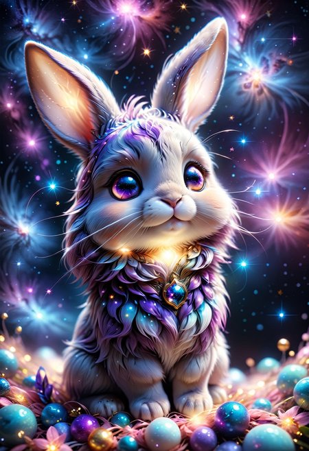 (((videogame_style))), (sharp focus:1.2), lineart, flat color, monochrome, greyscale, depth of field, bokeh, 8k, OLED, 1 baby bunny, being playful, wearing ribbon choker in different colours, different fur, super cute,, The bunny raises its paws towards the viewer, in the galaxy, space bunny lying on a ruffled pillow in the clouds,purple pillow, lluminated by the ethereal glow of cosmic lightning, the light is reflecting shadows on the cute animal, for the viewer, it appears alive, as if a glimpse of its inner sparkle is possible, star sky, peacful and grateful atmosphere, painted hearts, magical atmosphere, close up, (((cuteness overload))), <lora:detailed_notrigger:0.9>, zhibi <lora:zhibi:0.8>, <lora:tweak-detail-xl:0.7> <lora:Jed-Cosmos-sdxl:0.7> Jed-Cosmos