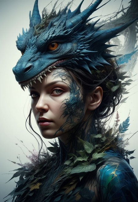 mysterious silhouette priestess, (huge dragon), goddess, alluring, by Minjae Lee, Carne Griffiths, Emily Kell, Steve McCurry, Geoffroy Thoorens, Aaron Horkey, Jordan Grimmer, Greg Rutkowski, amazing depth, double exposure, surreal, geometric patterns, intricately detailed, bokeh,  perfect balanced, deep fine borders, artistic photorealism , smooth,  great masterwork by head of prompt engineering   <lora:add-detail-xl:2>  <lora:Double_Exposure:0.5>