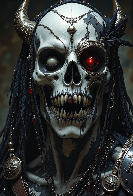 Masterpiece, 8k, HDR, best quality, photography, analog film, real life, extremely beautiful, highly detailed, intricately detailed, ray tracing, dramatic. (famous artwork by ingrid baars and Eric Lacombe:2), (undead warrior:1.5) , dead pale skin, blind, cloudy pupil, ornate war helmet, dead eyes, ancient rune tattoos, black disheveled feather decoration, suffering, dark corrupted wasteland background, hyperdetailed photography, masterpiece, best quality, high quality, highres, ultra-detailed, best quality, 8K, high resolution, extreme detail, outstanding composition:1.4, professional photo 85mm lens for elegant body lines and fine skin detail with sharp subject,  <lora:FluxMythP0rtr4itStyle.safetensors:1.0>, mythp0rt <lora:DnDDarkestFantasy.safetensors:1.0>, ArsMJStyle, dnddarkestfantasy <lora:aidmaMJ6.1-FLUX-V0.1.safetensors:1.0>, midjourneyv6.1