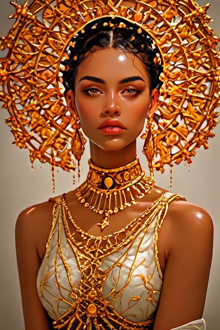 score_9,score_8_up,<lora:Turbo_XL:1>,<lora:Gold_Filigree_Style:0.7>,dskgold_filigree,gold filigree,made of gold,dark-skinned female,ebony skin,clothes ornament,golden ornament,<lora:Expressive_H:0.5>,expressiveh,<lora:g0th1cPXL:0.5>,g0th1cpxl,