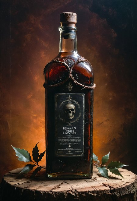 realistic photo of a (ancient bottle, round bottle:1.1), oak wood shelves, redwood, vivacious,  bold lines, hyper detailed, award winning, high contrast, depth of field, (intricate details, masterpiece, best quality), dramatic cinematic lighting, whiskey bottle, cosmic energy label, imperial hue, laurel leaves, roman style  <lora:add-detail-xl:0.7> <lora:xl_more_art-full_v1:0.7>  <lora:Desolation:0.5> <lora:sinfully_stylish_sdxl:0.5>