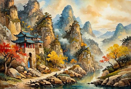 tj, cangyunshan, landscape, chinese ink painting, oil painting, 
Oil Painting, Renaissance Paintings, watercolor painting, concept art, painterly, surreal painting,
((beautiful, painterly, detailed, textural, artistic)), (digital artwork, illustrative, illustration), (((intricate details, highly detailed, ultra-detailed))), (absurdres:1.5), (unreal engine, octane rendering, Anti-Aliasing, sharp focus, natural lighting, high saturation, high contrast, vivid, vibrant, studio lighting, best texture quality), beautiful detailed scenery,