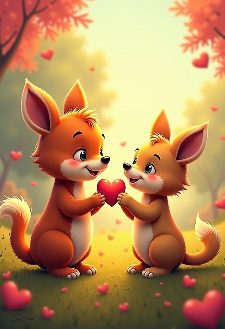 Capture the whimsy and warmth of animal hieghehog affections in scenes of creatures sharing tiny heart-shaped tokens, beautiful foreat landscape