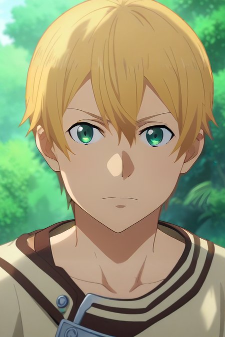score_9, score_8_up, score_7_up, source_anime, anime screencap, anime coloring, official style, looking at viewer, upper body, , 1boy, solo, male focus, <lora:eugeo_sao_pony:0.76>, eugeo_sao, , viking costume, An enchanted forest where magical creatures and plants abound, , <lora:sdxl_lightning_8step_lora:1>