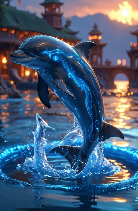 amazing quality, ultra detailed,
a full body of a cute dolphin, magic rings, jumping dolphin, blue rings,
blue energy flow surrounded, sunset, translucent, shine, 
<lora:add-detail-xl:1.0>,
<lora:EnvyBetterHiresFixXL01:1.0>,
<lora:EnvyVividXL01-adamw:1.0>,
 <lora:detailed_notrigger:1.2>