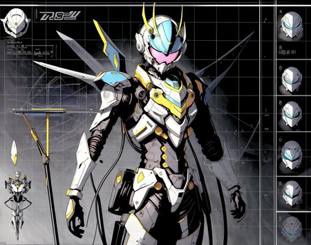 masterpiece complex technical drawing with measurements, models, math, notations, blueprint grid background, lots of text,(diagram of an EVA suit helmet:1.1), ultra detailed  <lora:add_detail:1.2>