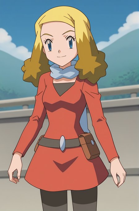 score_9, score_8_up, score_7_up, source anime, anime, animification, anime screencap, anime coloring, vivid colors, shiny skin, skindentation, deep skin, depth of field, high quality, highres, (dynamic angle,dynamic pose),
alice \(pokemon\), 1girl, solo, long hair, looking at viewer, smile, blue eyes, blonde hair, long sleeves, dress, closed mouth, standing, pantyhose, cowboy shot, outdoors, sky, day, belt, cloud, scarf, blue sky, black pantyhose, red dress, building
BREAK
masterpiece,high quality
<lora:Alice_PokemonPony:1>