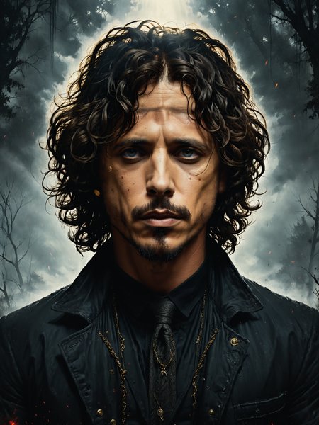 UHD, 4k, ultra detailed, cinematic, a photograph of   portrait of Chris Cornell, epic, beautiful lighting, inpsiring eyes, bored, illustration, painting by Larry Elmore and Tom Bagshaw, octane render, HDR, trending on artstation, 4k, 8k, HD <lora:Misty_Vintage:0.5> <lora:xl_more_art-full_v1:0.5>