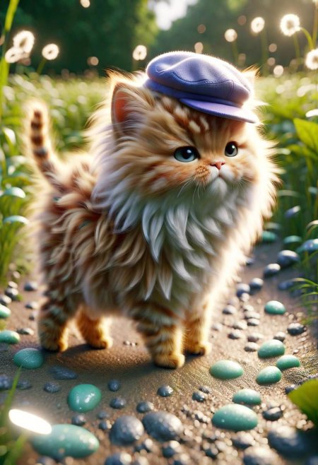 ral-fluff,<lora:ral-fluff:1>,
chibi,masterpiece,best quality,original,official art,kitten,purple hat,grass,blurred background,rendering,beautiful detailed glow,(detailed ice),beautiful detailed water,and I want the Disney Pixar style in a white background painted by watercolor 3DAnimationStyle,