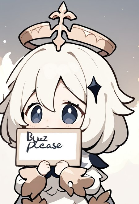 ,chibi,1girl,solo,paimon \(genshin impact\),<lora:123rodosi-00008:1>, masterpiece, best quality, very aesthetic, absurdres,holding sign with text "buzz please",