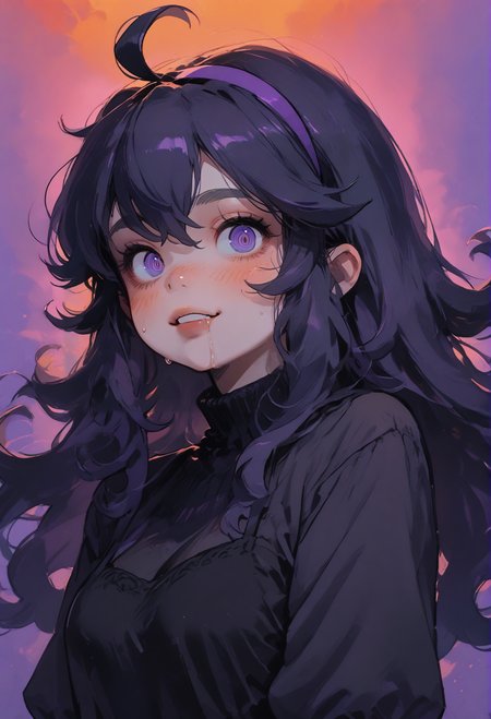 1girl, hex maniac (pokemon),purple hairband, black thighhighs, long hair,purple eyes, messy hair, @ @, smile, looking at viewer,
black dress,large breasts, lace, gothic style,blushing , drooling,sharp focus, portrait,upper body,side view,
<lora:sdxl_lightning_8step_lora:1>
score_9, score_8_up, score_7_up,score_6_up,
masterpiece, best Quality,source_anime,
dispersion effect,steam, sweat skin, vivid colours,
<lora:P0p4rtXLP:1> p0p4rt ,colorful,